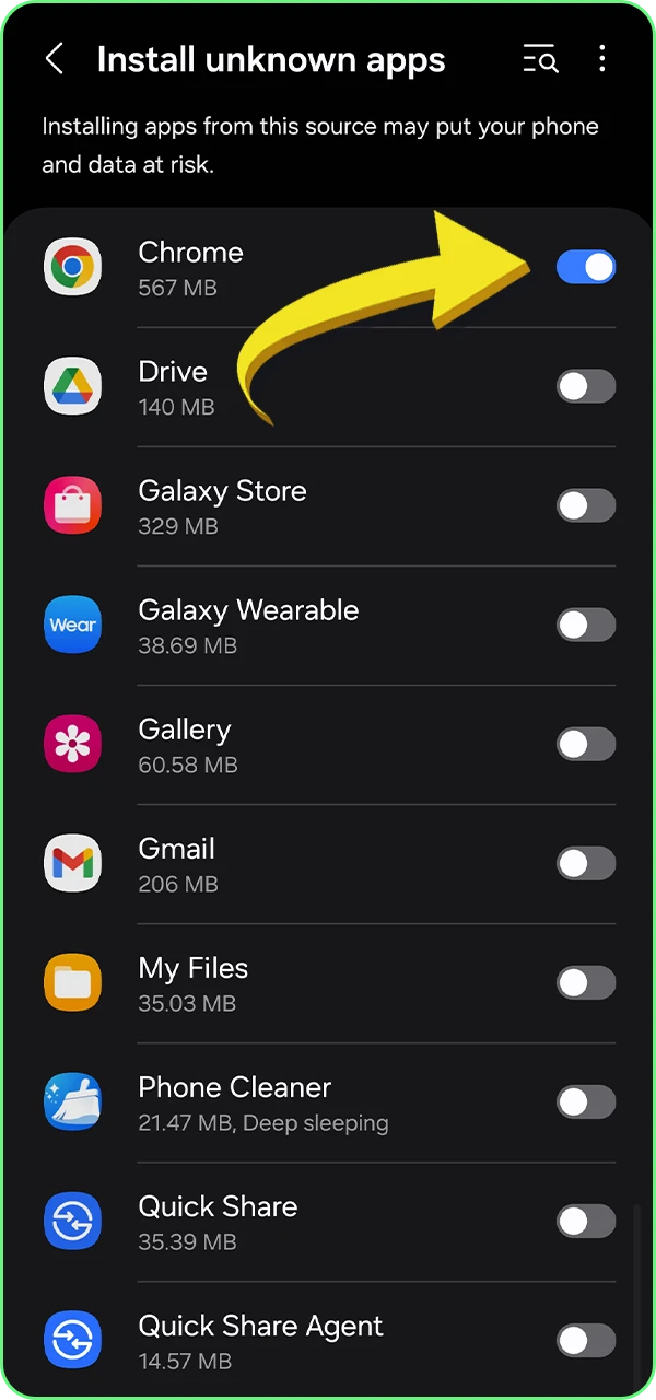Learn how to allow installation of files from the internet.
