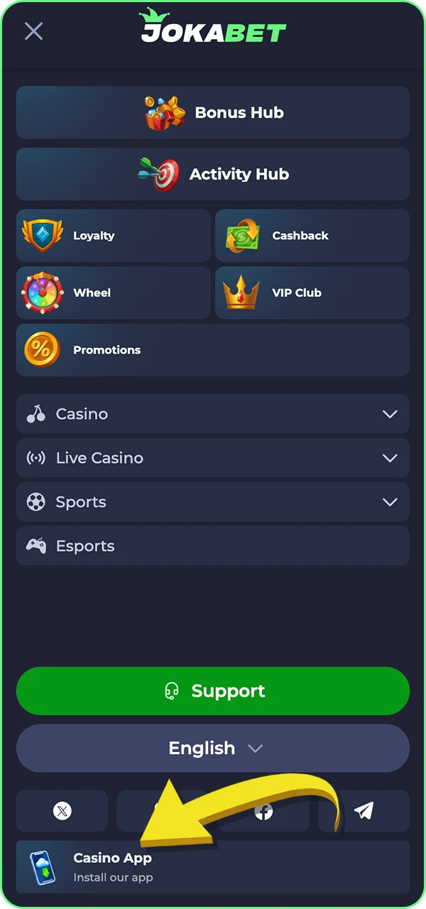 Learn how to find the Casino App button to download the Jokabet app on ios.
