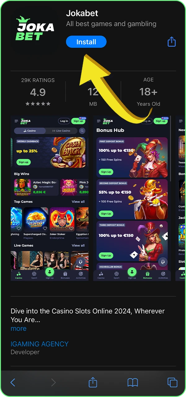 Simple steps to install the Jokabet app on ios.