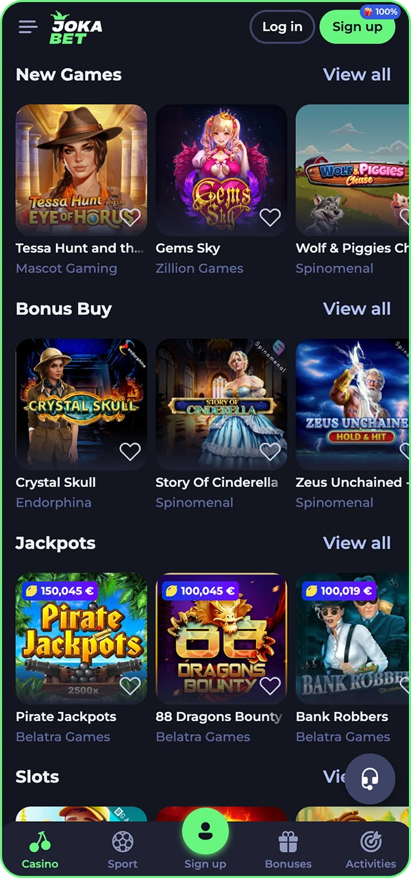 Explore the user-friendly interface of the Jokabet casino app.