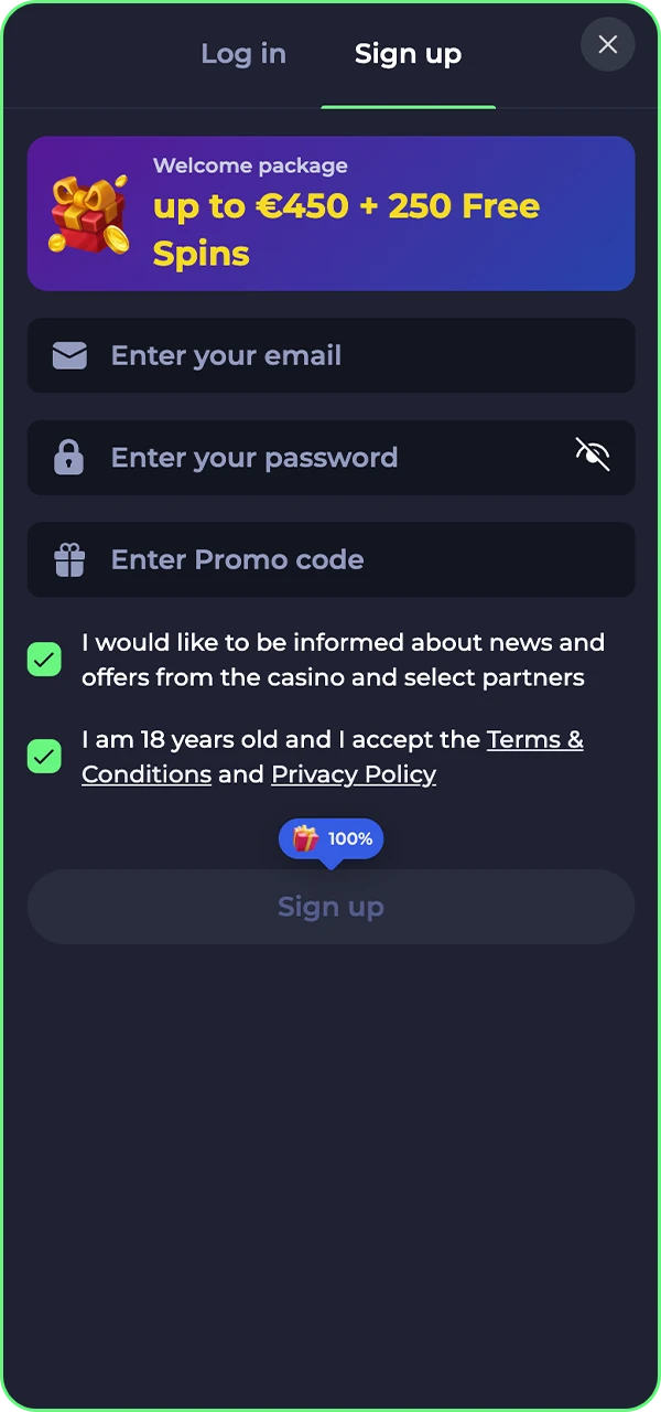 Take a look at the registration form of the Jokabet casino app.