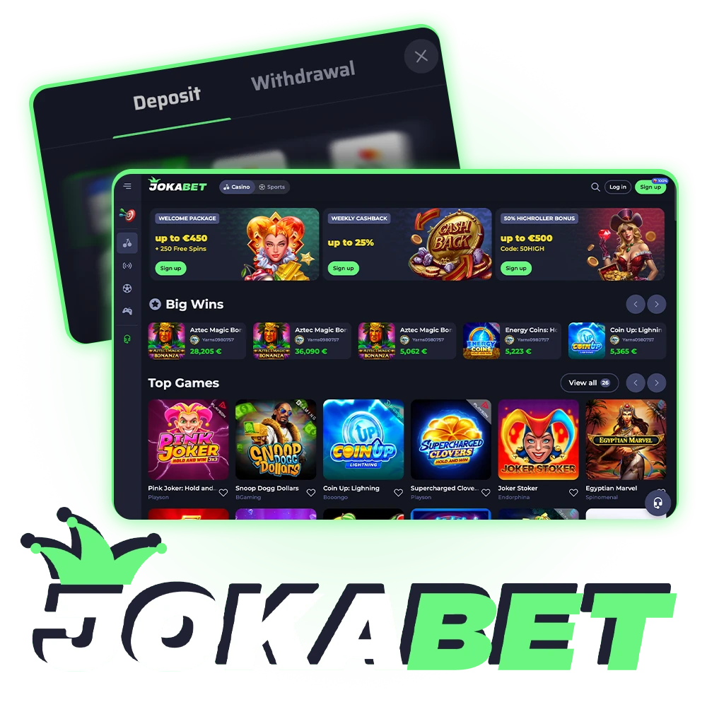 Find out how to make a deposit or withdraw money at Jokabet casino.