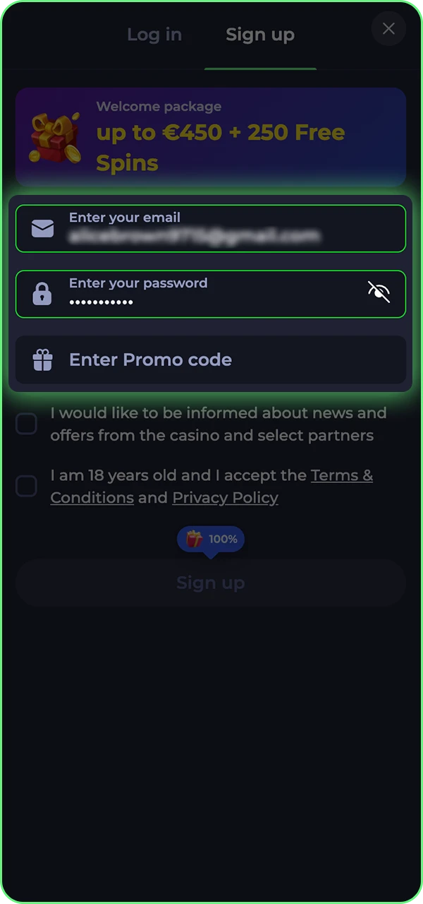 Simple steps to fill out the form to sign up at Jokabet casino.