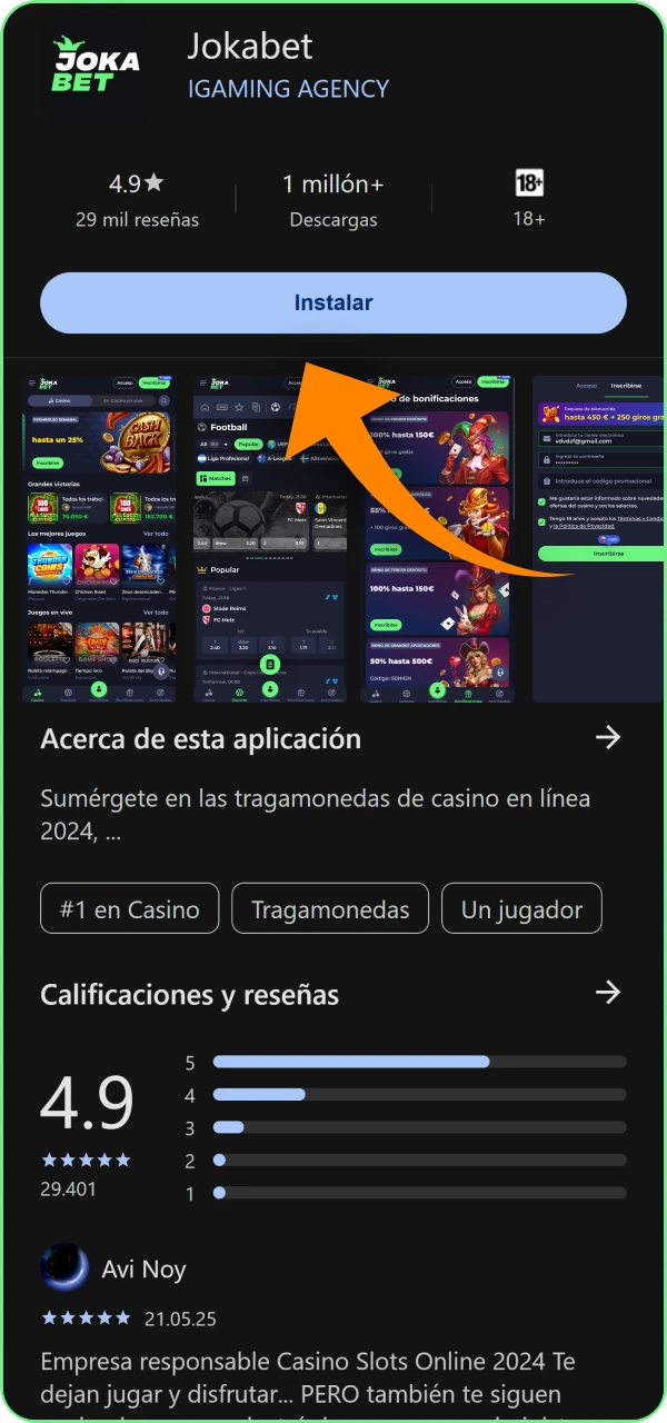 Pasos sencillos para descargar el archivo APK de la aplicacion del casino Jokabet.
