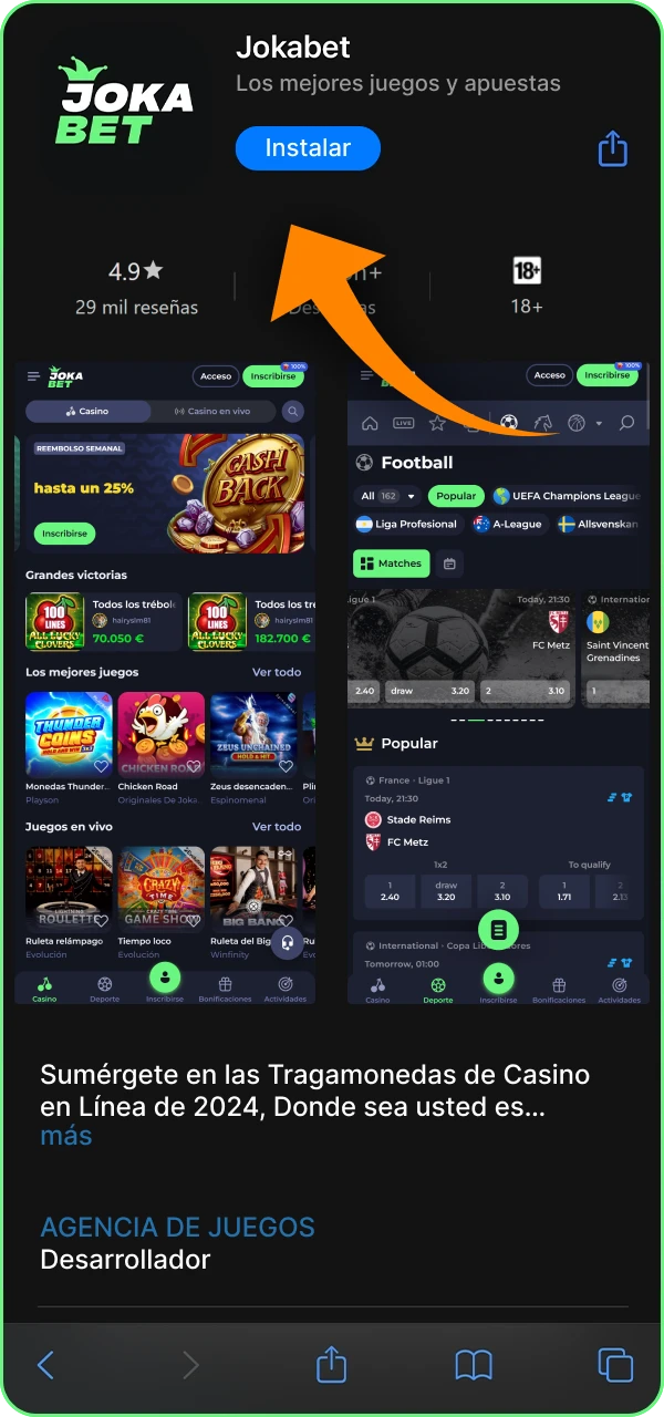 Pasos sencillos para instalar la aplicacion Jokabet en iOS.