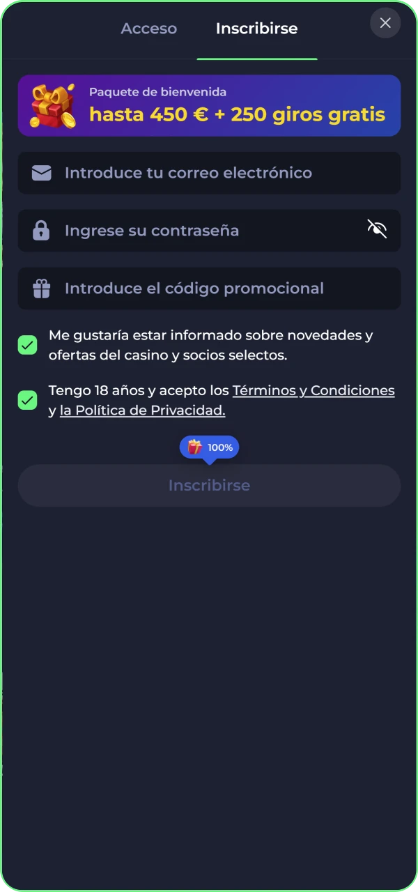 Echa un vistazo al formulario de registro de la aplicación del casino Jokabet.