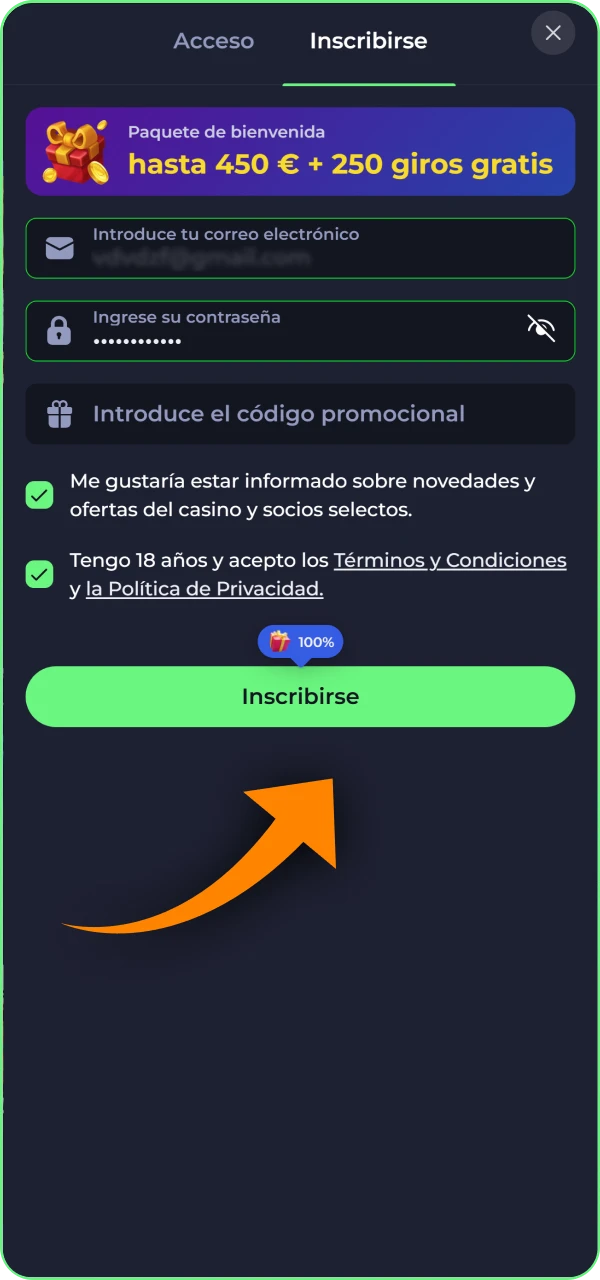 Haga clic en el boton «Registrarse» para completar su registro en Jokabet Casino.