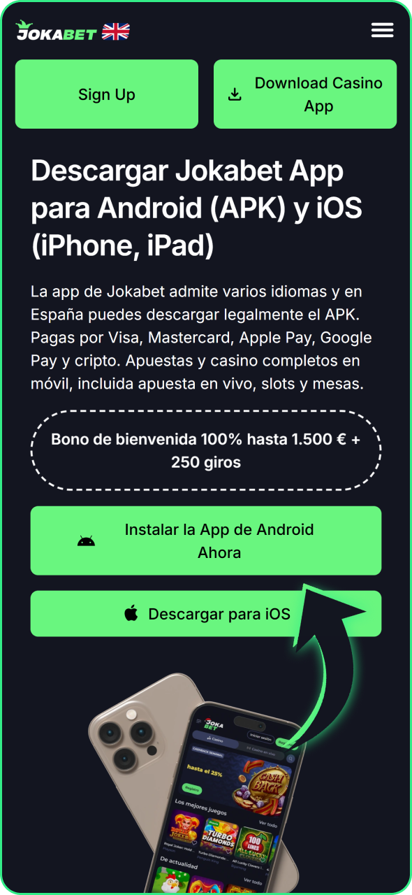 Dirígete a la parte superior de esta página para descargar la última aplicación de Jokabet para Android.