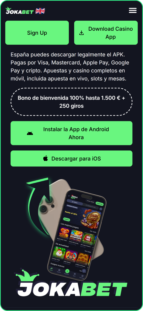 Haz clic en el botón de iOS para obtener la última aplicación de Jokabet para iOS.