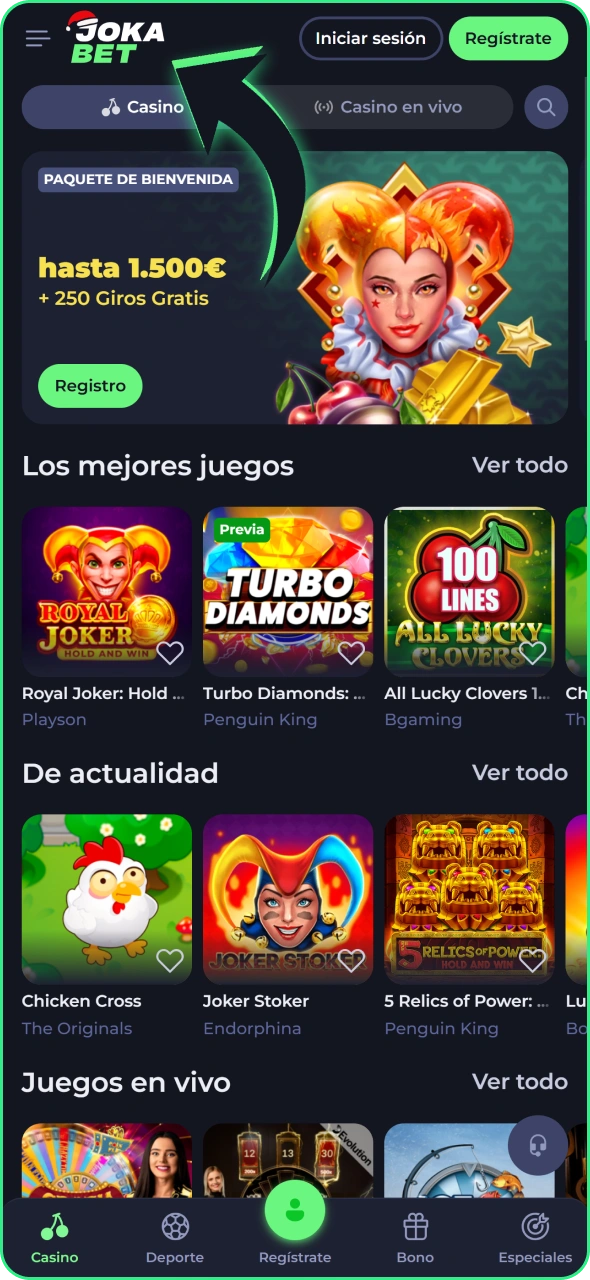 Ve a la aplicación de Jokabet Casino.