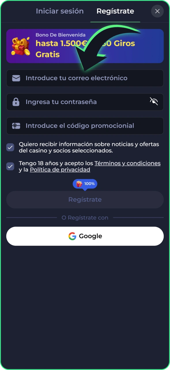 Complete toda la información en el formulario de registro de Jokabet.
