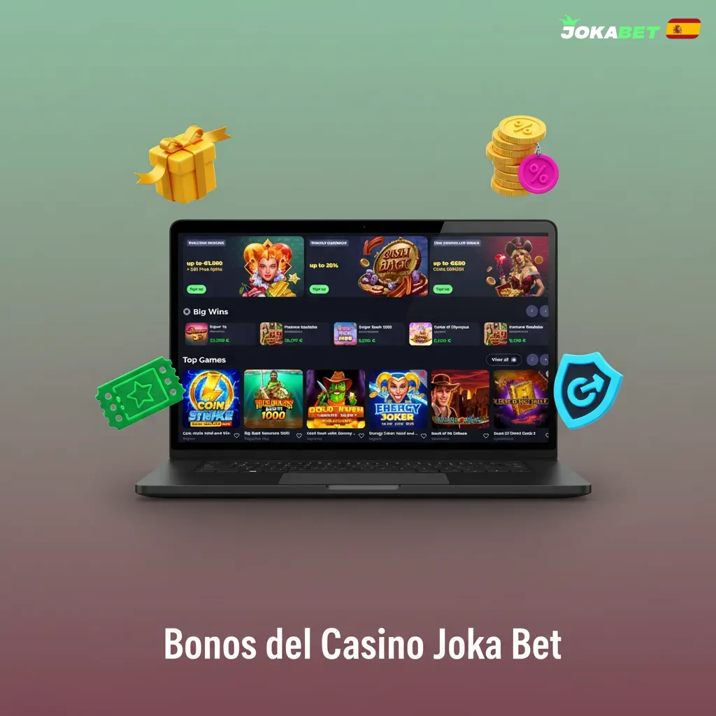 Bonos del Casino Joka Bet: recarga viernes 50% hasta 200€, cashback 10%, martes giros, torneos y Drops & Wins.