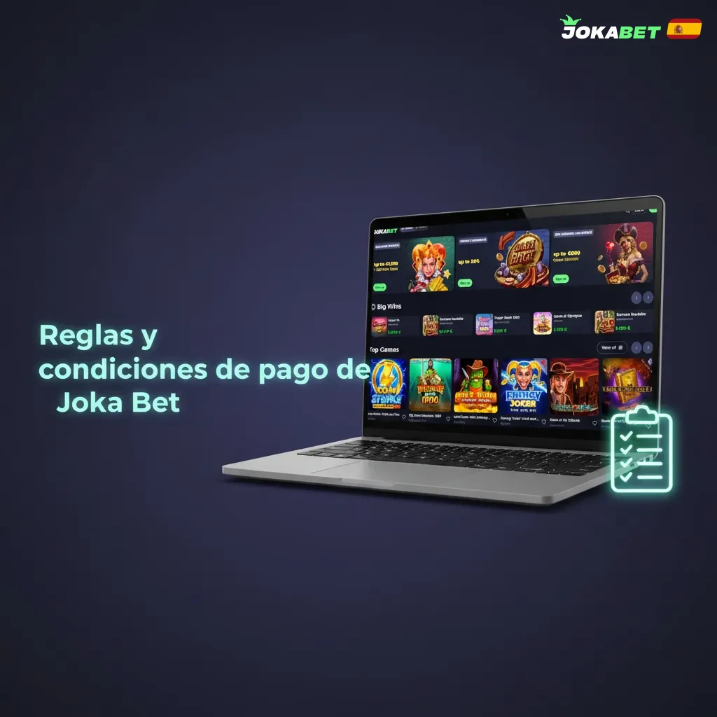 Infografía de Joka Bet sobre reglas de pago en España: KYC, mismo método, fondos propios, bonos, límites y fraccionamiento.